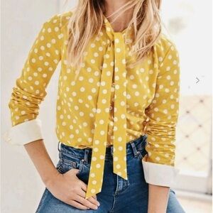 Boden Button Up Tie Blouse Yellow Polka Dot Women size 6